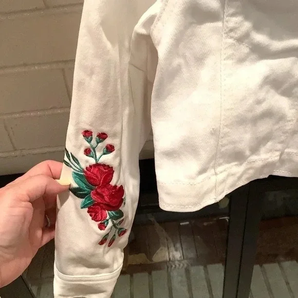 Disney White Jean Jacket with Red Floral Embroidery - Picture 8 of 8